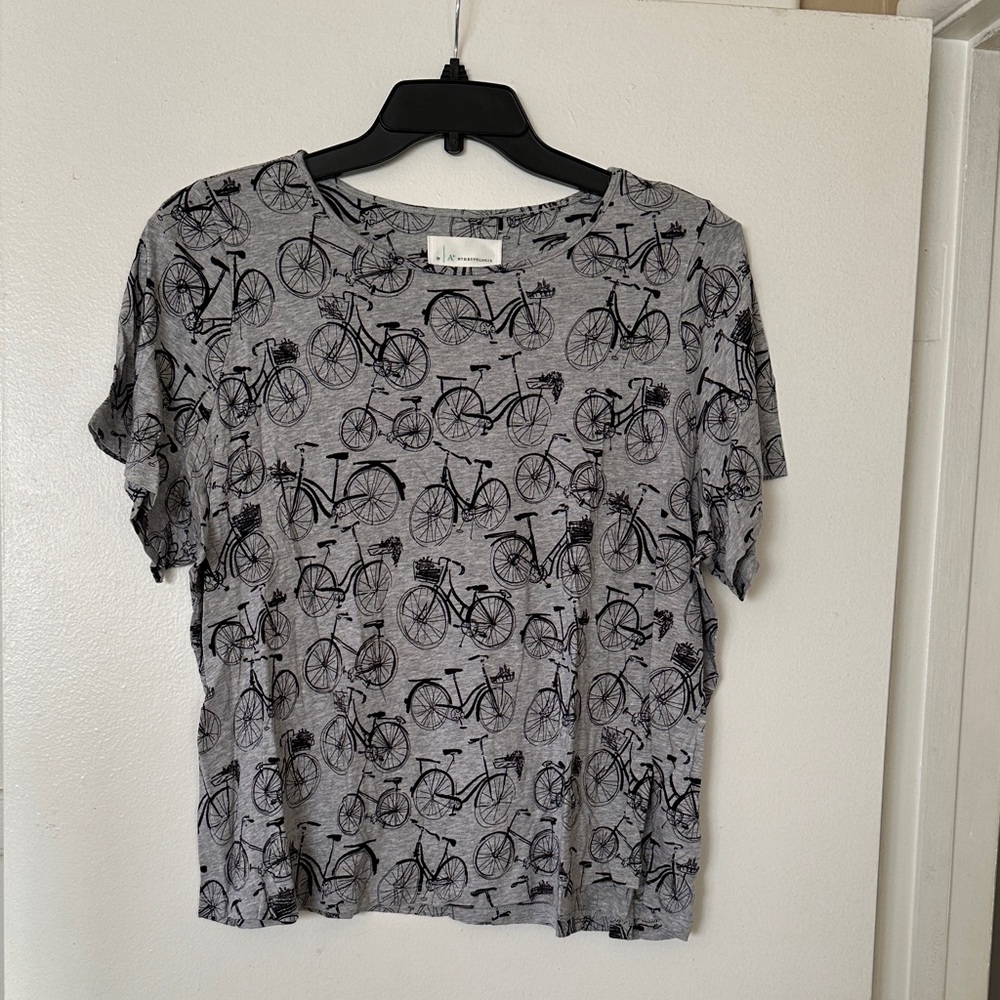 Anthropologie Gray Top with Bicycle Design 2X